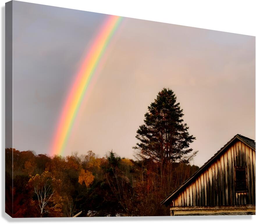 Morning Rainbow Over Barn Canvas Print
