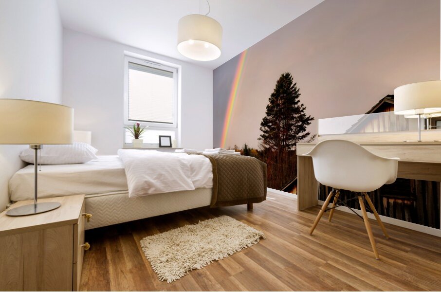 Morning Rainbow Over Barn Mural print